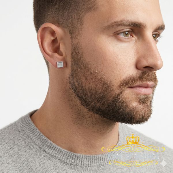 King of Bling's 925 White Silver 1.00ct VVS 'D' Moissanite Square Stud Earring Men's/Womens
