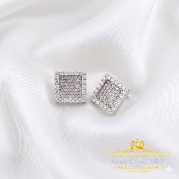 King of Bling's 925 White Silver 1.00ct VVS 'D' Moissanite Square Stud Earring Men's/Womens