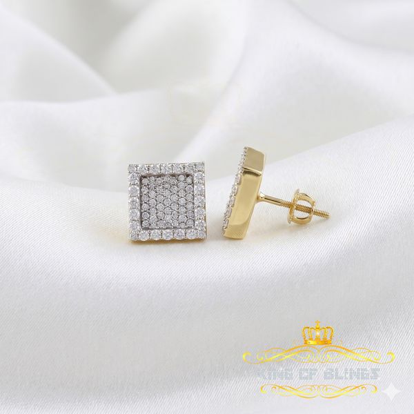King  of Bling's 925 Yellow Silver 1.00ct VVS 'D' Moissanite Square Stud Earring Men's/Womens