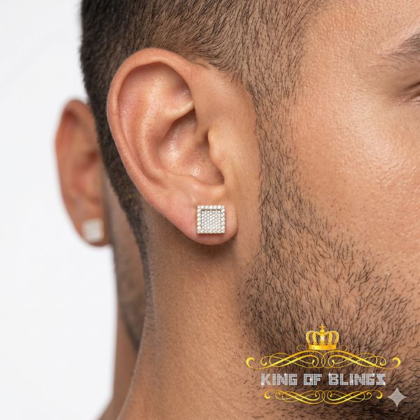 King  of Bling's 925 Yellow Silver 1.00ct VVS 'D' Moissanite Square Stud Earring Men's/Womens