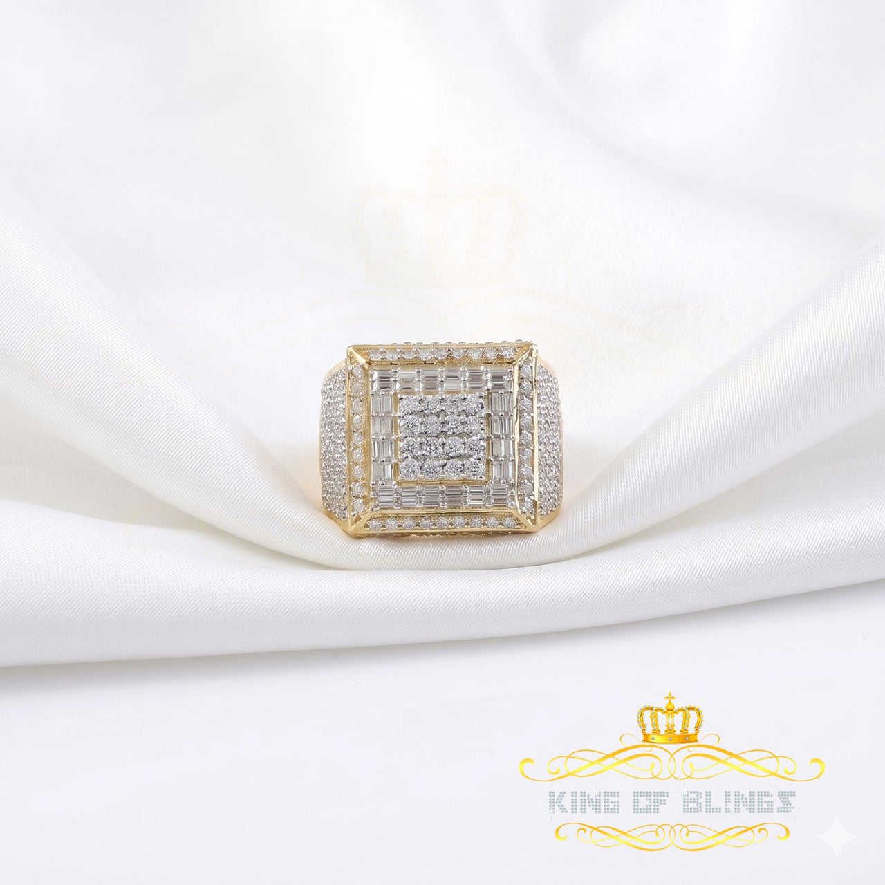 King of Bling's Men's 925 Sterling Silver 5.50ct VVS 'D' Moissanite Yellow Square Rings Size 10