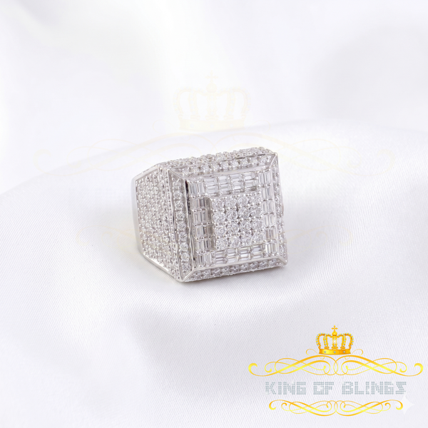 King of Bling's Men's/Womens 925 Silver White 5.50ct VVS 'D' Moissanite 3D Square Rings Size 10