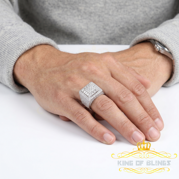 King of Bling's Men's/Womens 925 Silver White 5.50ct VVS 'D' Moissanite 3D Square Rings Size 10