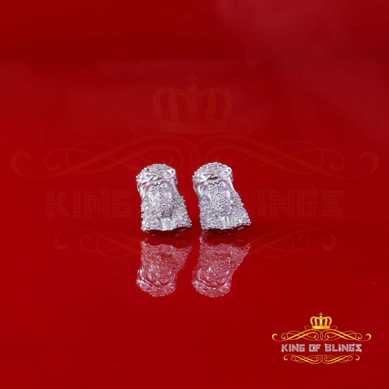 King Of Bling's 0.25ct Diamond 925 Sterling Silver White for Men's & Women Jesus Stud Earrings King of Blings