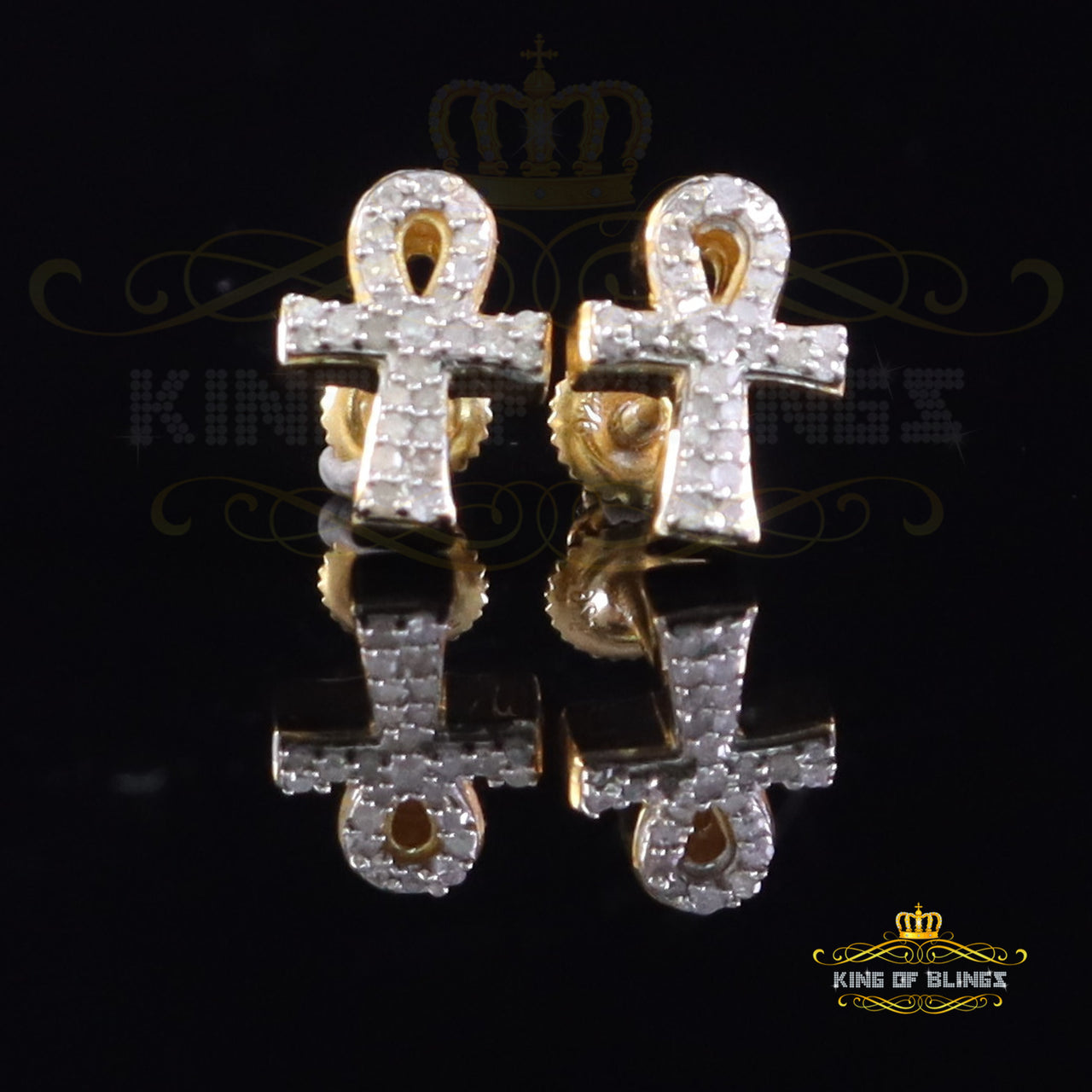 King of Blings-0.25ct Diamond 925 Sterling Silver Yellow for Men's & Women Stud ANKH Earrings King of Blings