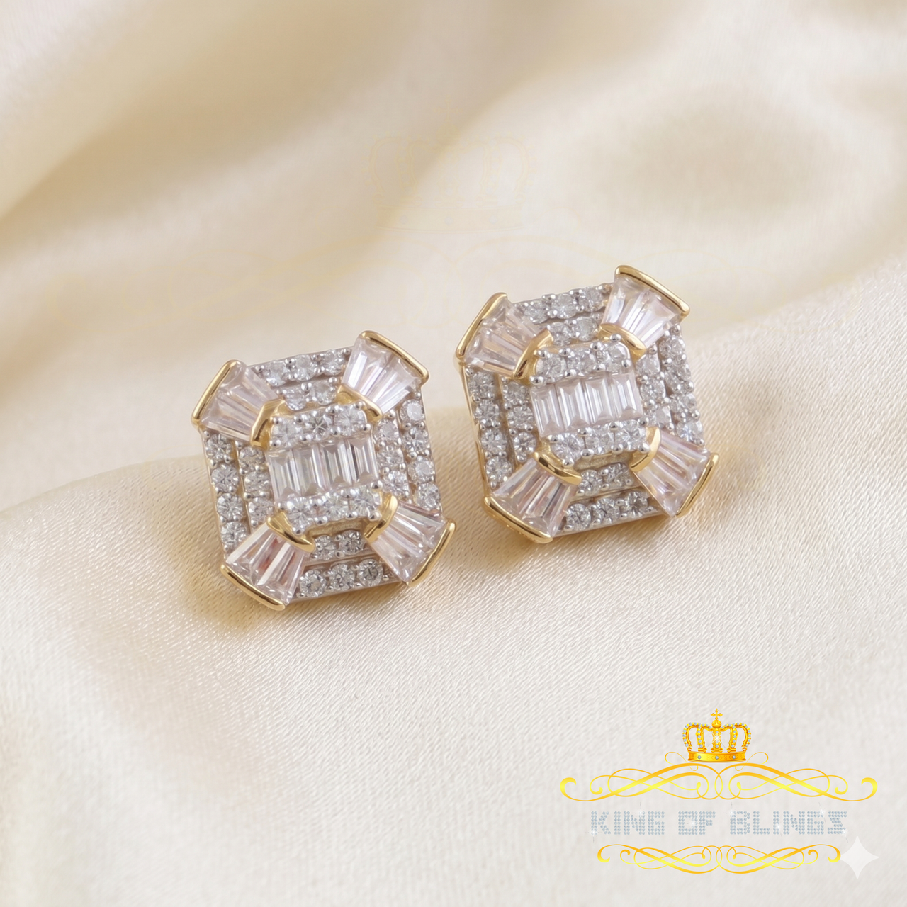 King  of Bling's 925 Yellow Silver 1.25ct VVS 'D' Moissanite Rectangle Stud Earring Men's/Womens
