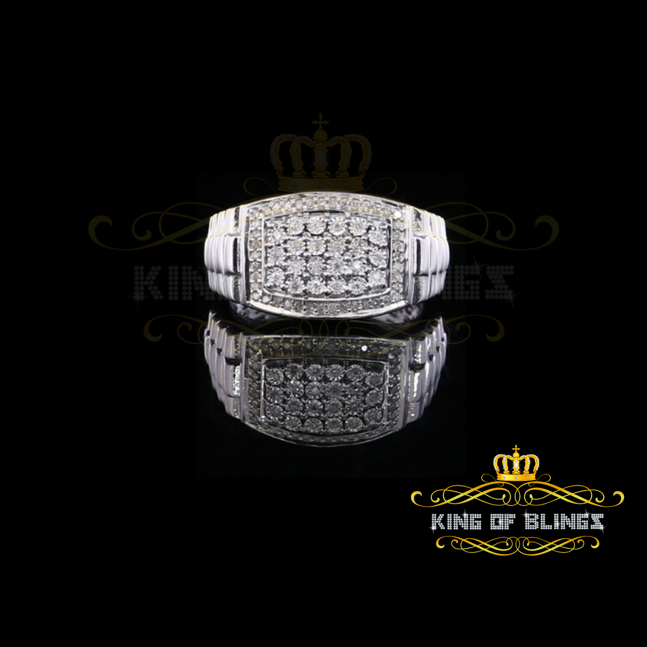 King Of Bling's 0.25 CT Real Diamond 925 Sterling White Silver With Fashion Men's Ring Size 10
