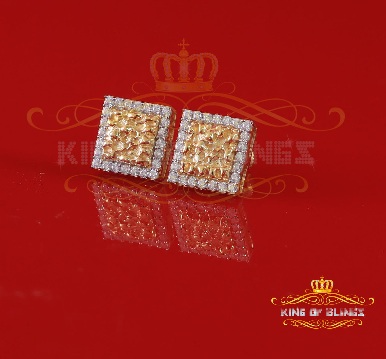 King  of Bling's 1.50ct Moissanite Yellow 925 Sterling Silver Women's Square Shape Nugget Earring