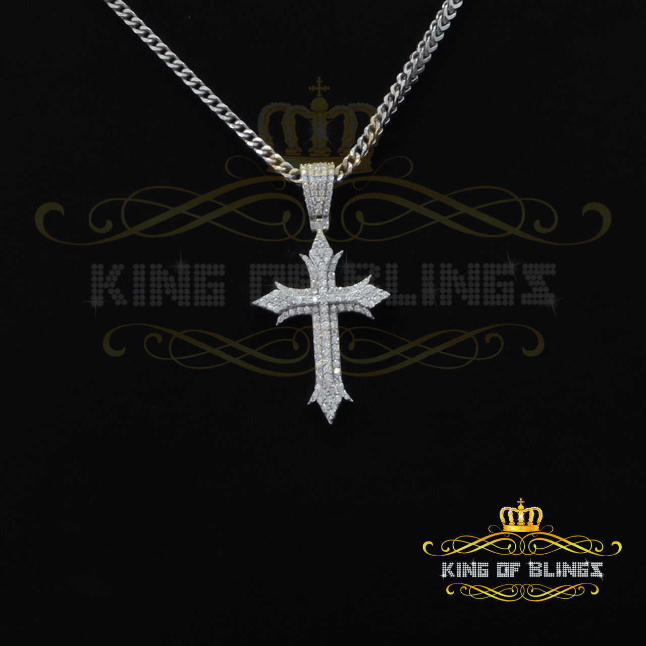 King Of Bling's Shiny 2.0ct VVS D Moissanite White Silver Charm Cross Pendant Men's & Women's