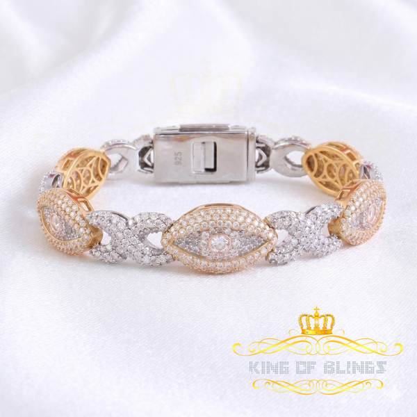 King Of Bling's 925 Silver White 15.00ct Moissanite Evil Eye Mens/Womens link Bracelet 8 Inch.