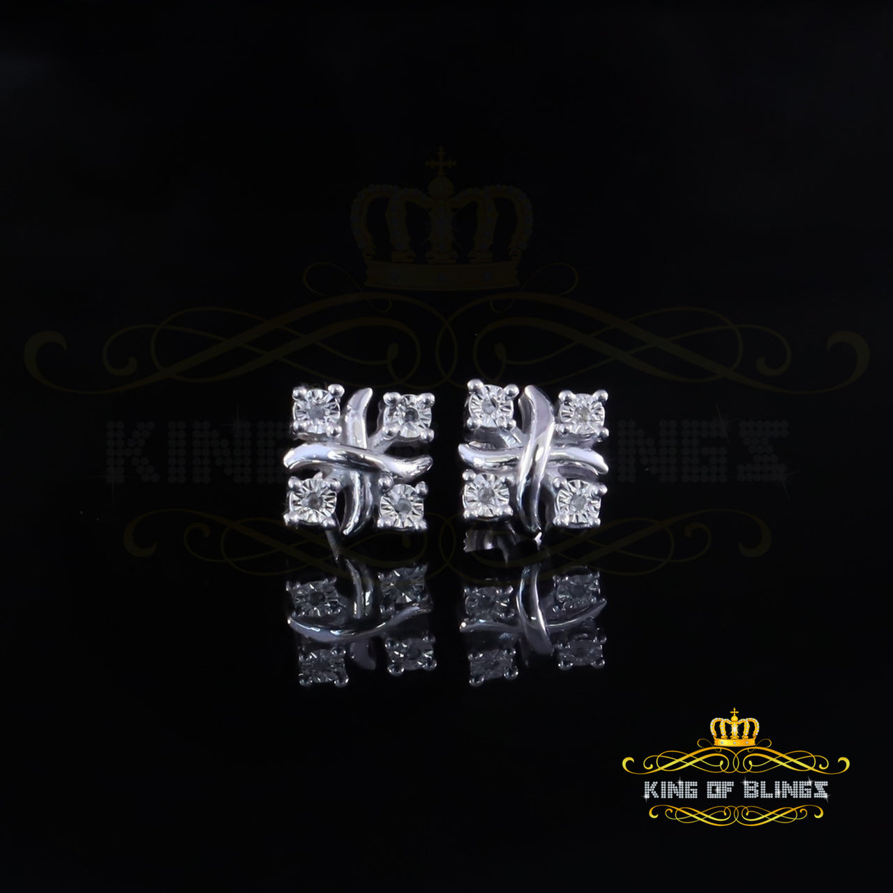 King Of Bling's New 0.05ct Diamond 925 Sterling Silver White for Men's & Women Stud XOXO Earring King of Blings