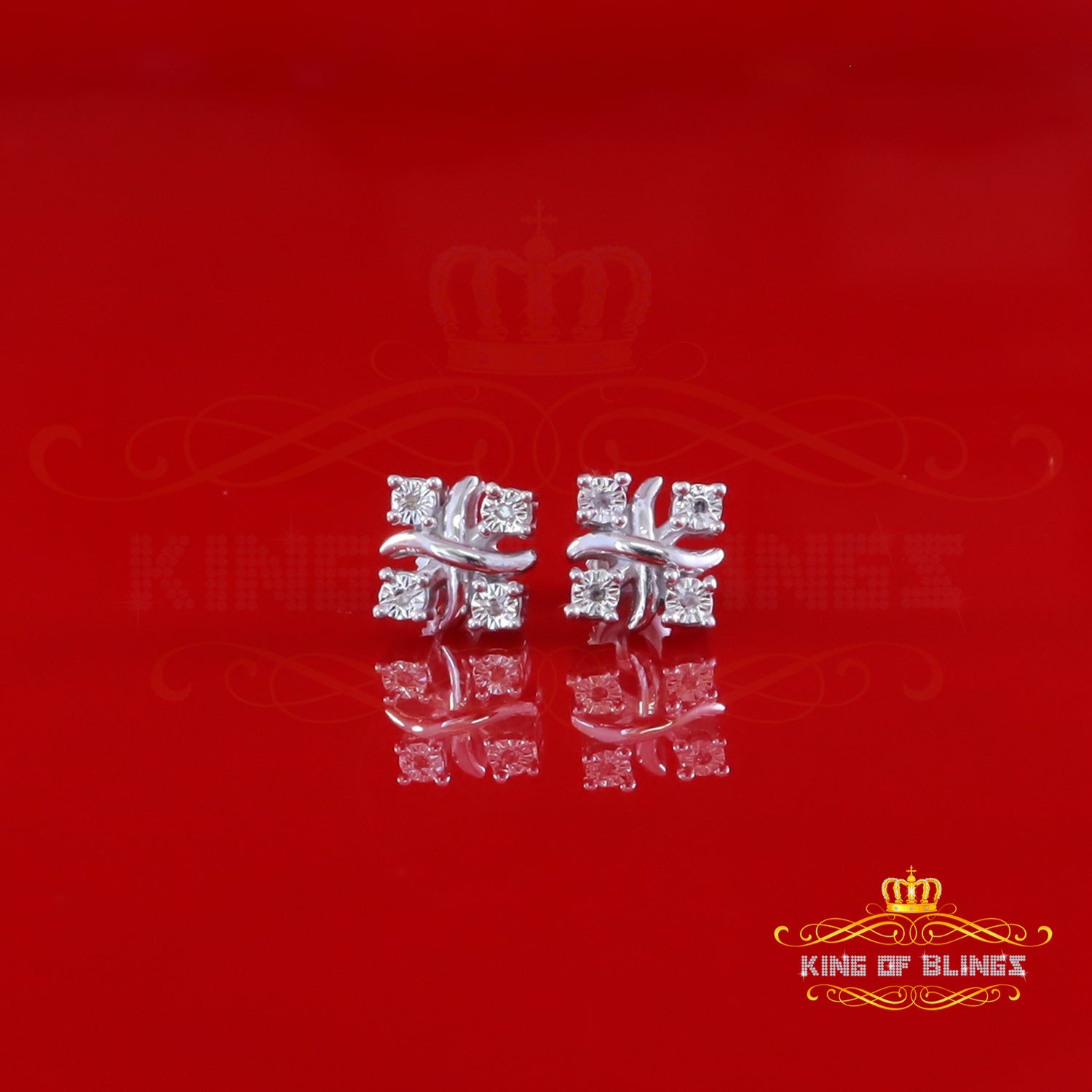 King Of Bling's New 0.05ct Diamond 925 Sterling Silver White for Men's & Women Stud XOXO Earring King of Blings