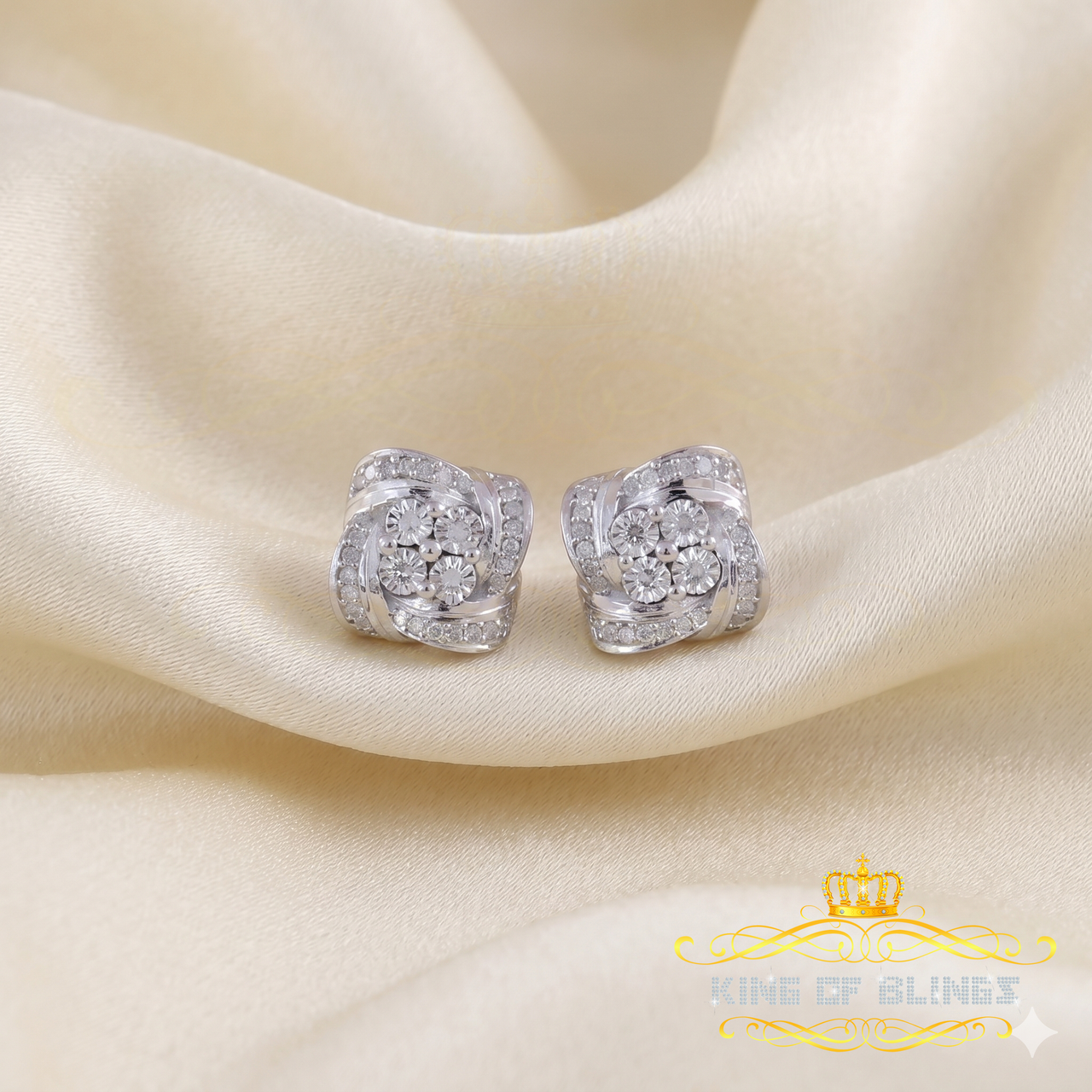 King Of Bling's 0.25ct Diamond 925 Sterling Silver White for Men's & Women Stud SWRILL Earrings