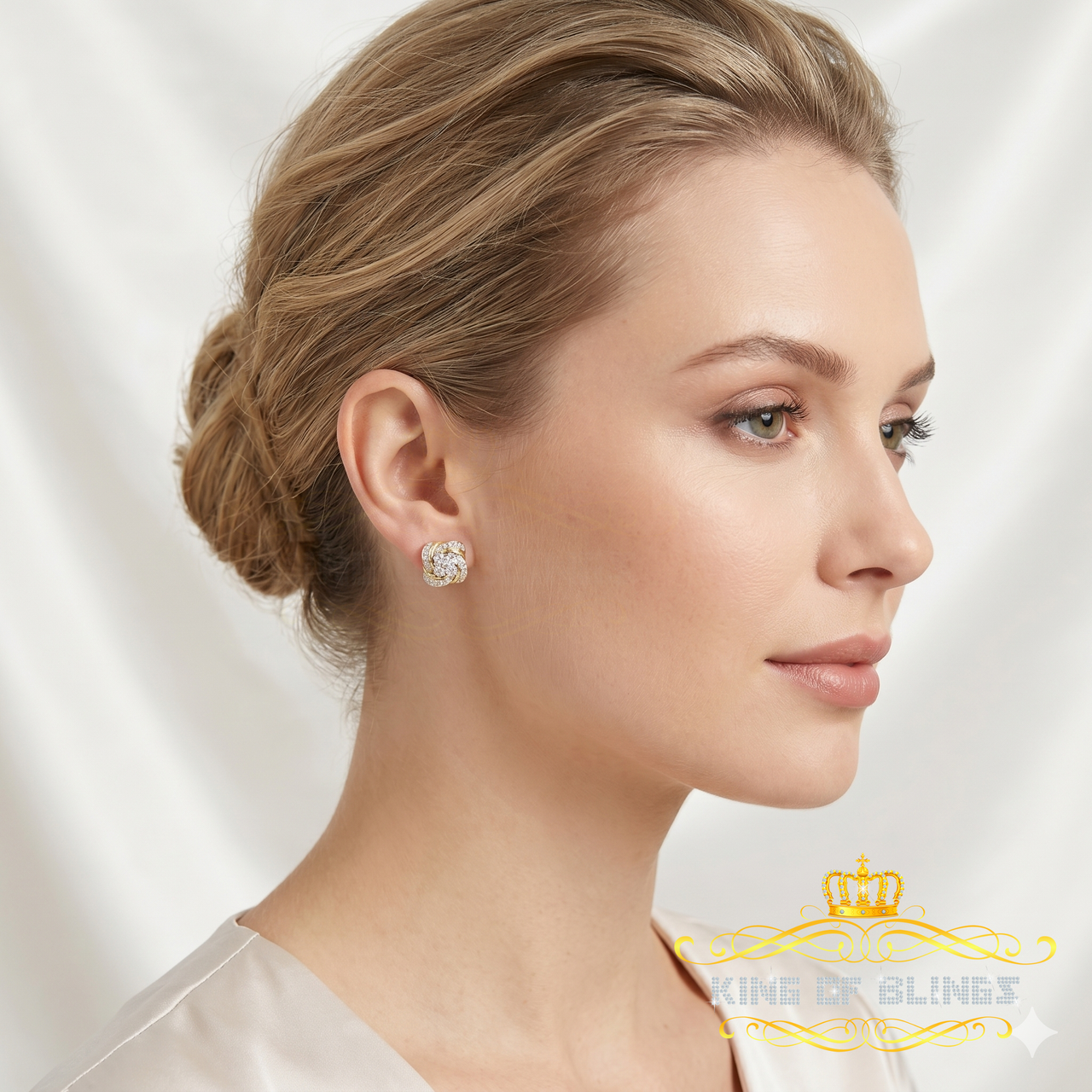 King of Blings-0.25ct Diamond 925 Silver Miracle Set Yellow for Men &Women Stud SWRILL Earrings