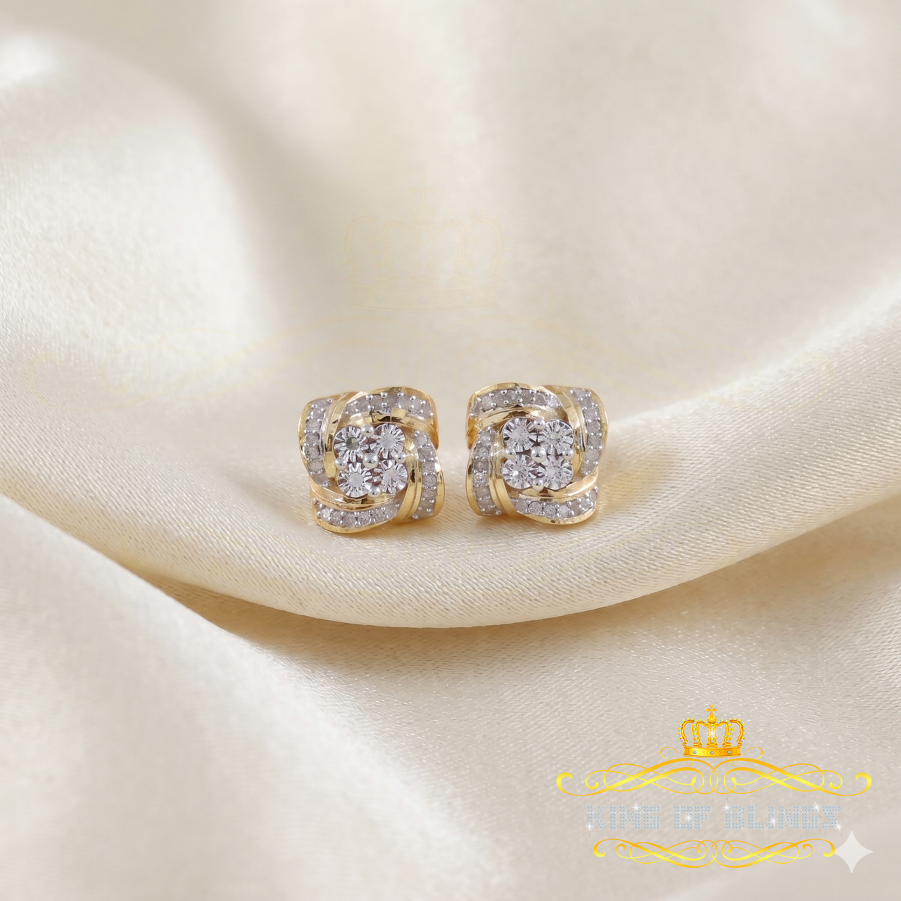 King of Blings-0.25ct Diamond 925 Silver Miracle Set Yellow for Men &Women Stud SWRILL Earrings