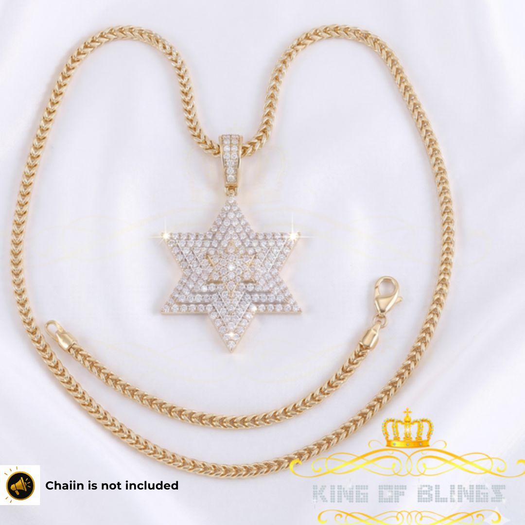 King Of Bling's 2.50ct VVS 'D' Moissanite Yellow Men's Six Pointed Star of David Silver Pendant