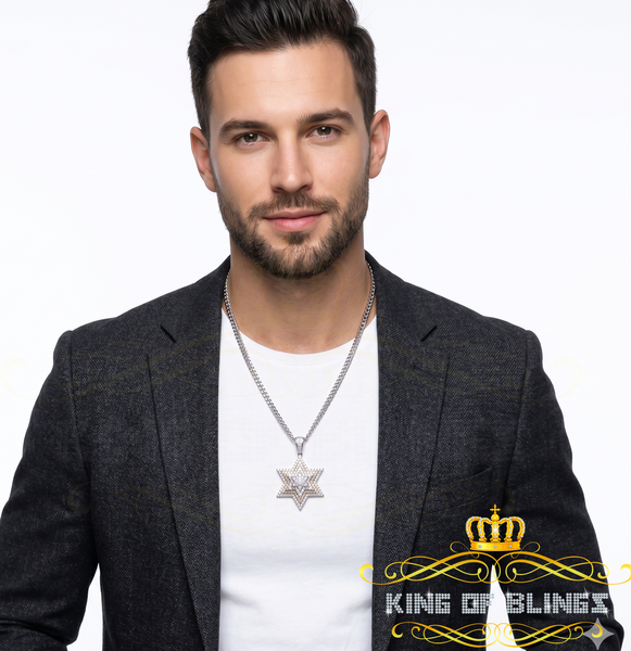 King Of Bling's 925 Silver White Six Pointed Star of David Pendant Men's 2.50ct VVS Moissanite