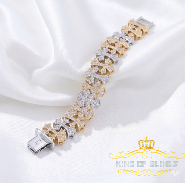 King Of Bling's 925 Silver White Cross 9.00ct Moissanite Coptic Cross Bracelet 8 Inch Mens/Women