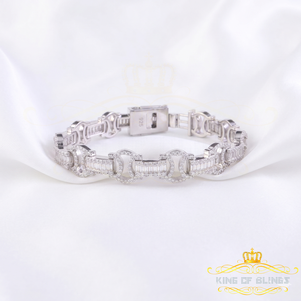King Of Bling's 9.00ct Moissanite Baguette Silver White Byzantine Bracelet 8 In. Mens/Womens