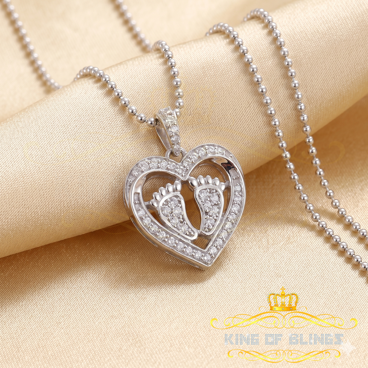 King Of Bling's 925 Silver White Heart Child feet 1.50ct VVS D Moissanite Mom Pendant For Women