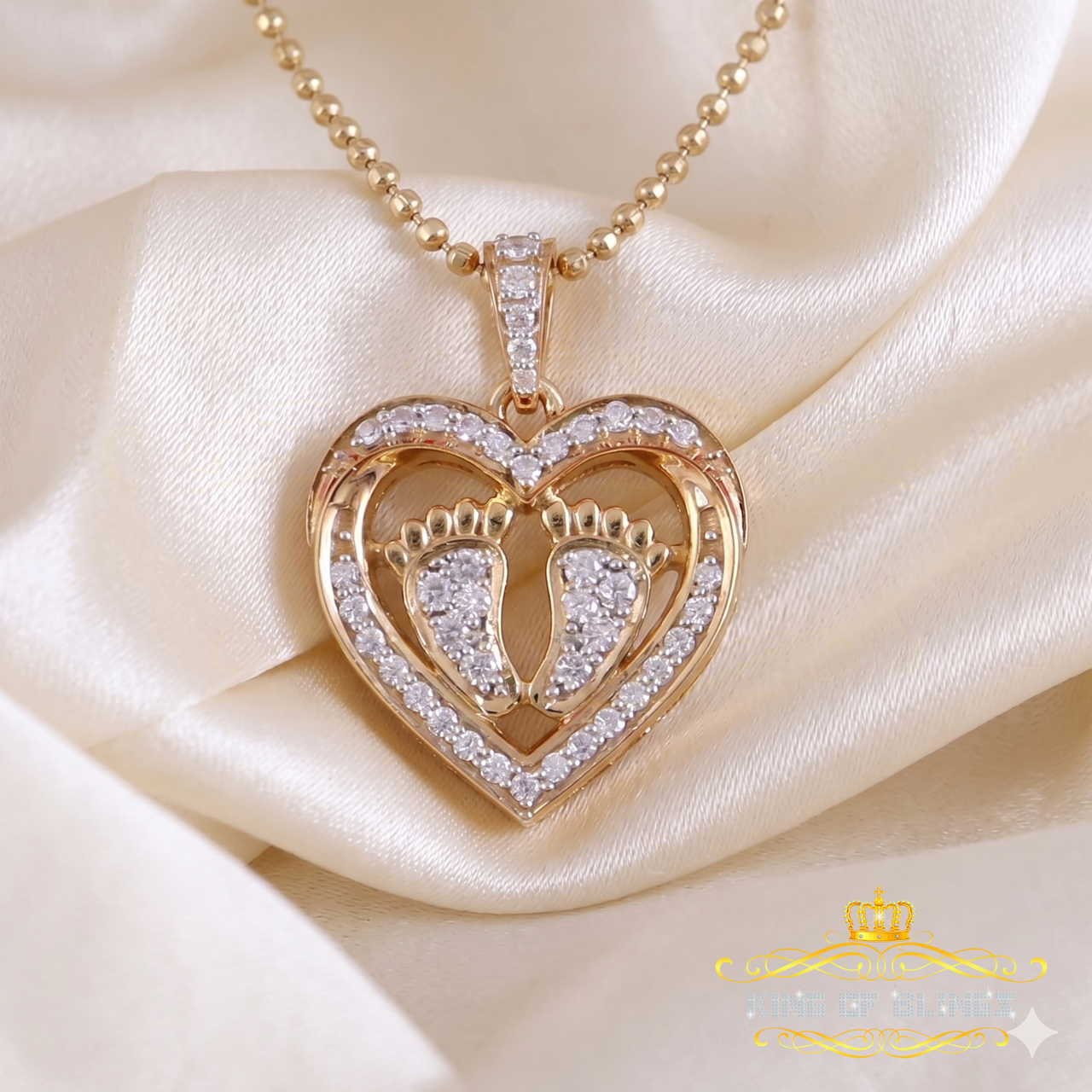 King Of Bling's 1.50ct VVS D Silver Moissanite 925 Yellow Heart Child feet Mom Pendant For Women