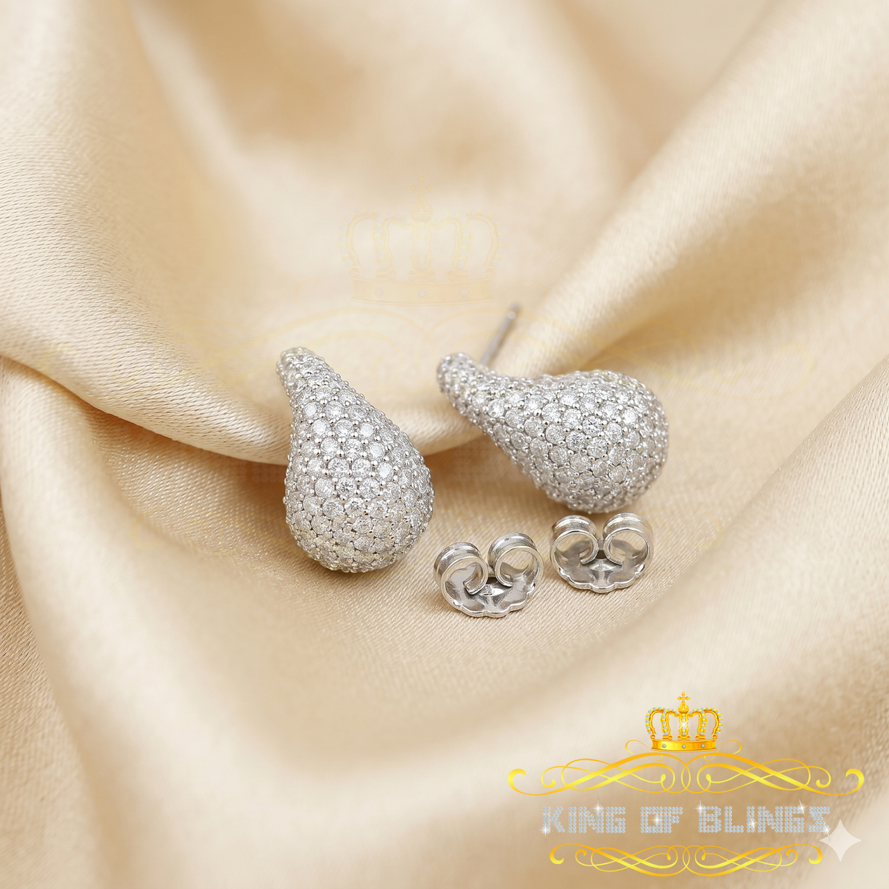 King of Bling's New Fashionable 4CT VVS D Moissanite Women's 925 White Silver Tear Drop Earringss