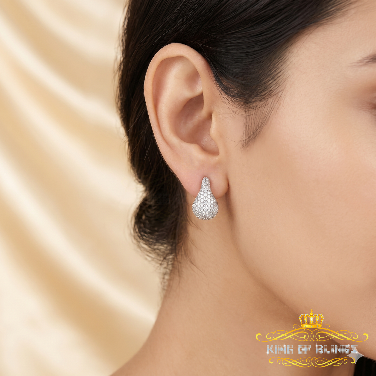 King of Bling's New Fashionable 4CT VVS D Moissanite Women's 925 White Silver Tear Drop Earringss