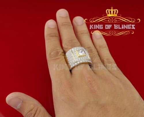 King Of Bling's 925 Sterling Yellow Silver Square 5.25ct Cubic Zirconia Fancy Men's Ring Size 10 KING OF BLINGS