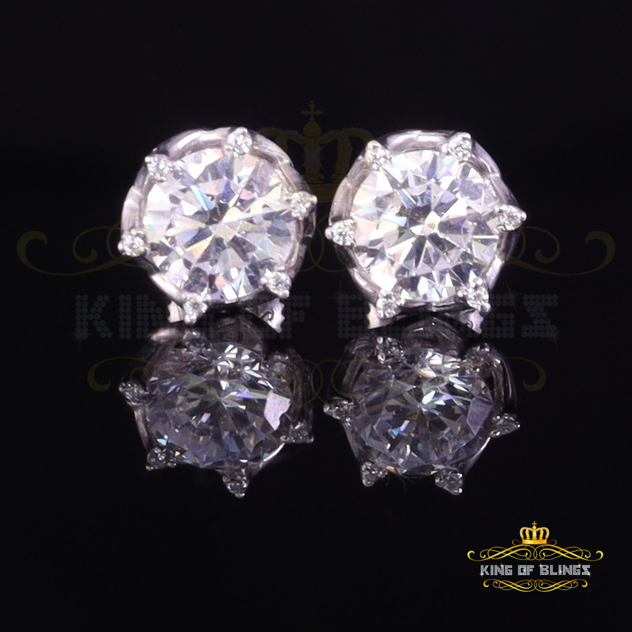 King of Bling's Men's/Womens 925 Silver White 1.50 ct VVS 'D' Moissanite Round Stud Earrings KING OF BLINGS