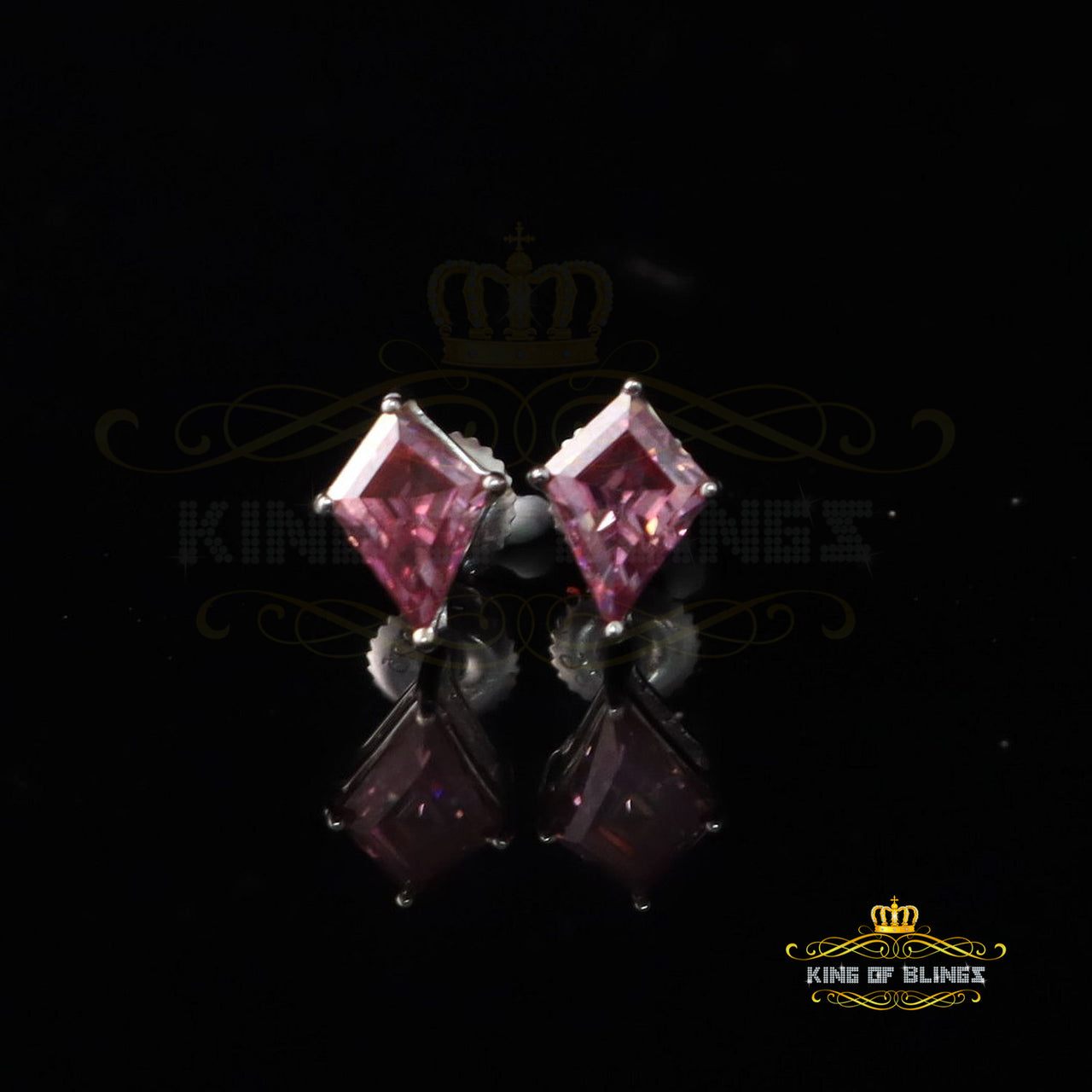 King of Bling's 1.00CT VVS D Pink Moissanite Women/Men 925 White Silver Solitaire Kite Earrings