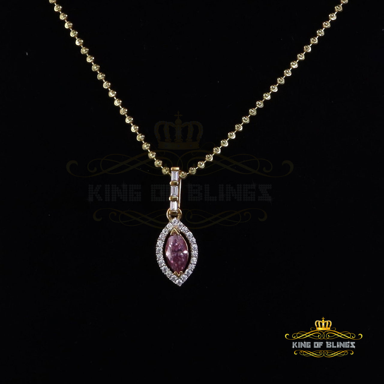 King Of Bling's Simple Women's 925 Silver Yellow 1.25 ct VVS 'D' Pink Marquis Moissanite Pendant