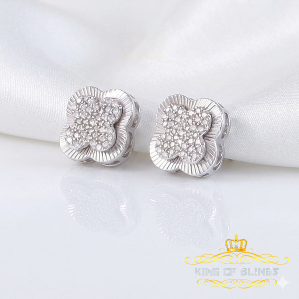 King of Bling's 1.00ct 925 Sterling Silver Moissanite Clover Stud Earrings For Men & Women