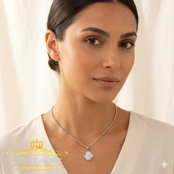 King Of Bling's White 925 Silver 1.00ct VVS D Clr Moissanite Clover Pendant for Women