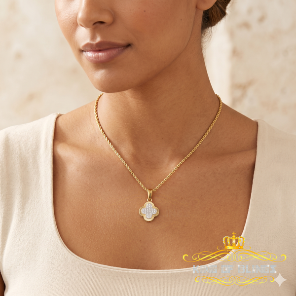 King Of Bling's 925 Silver Yellow 1.00ct VVS D Clr Moissanite Clover Pendant for Women