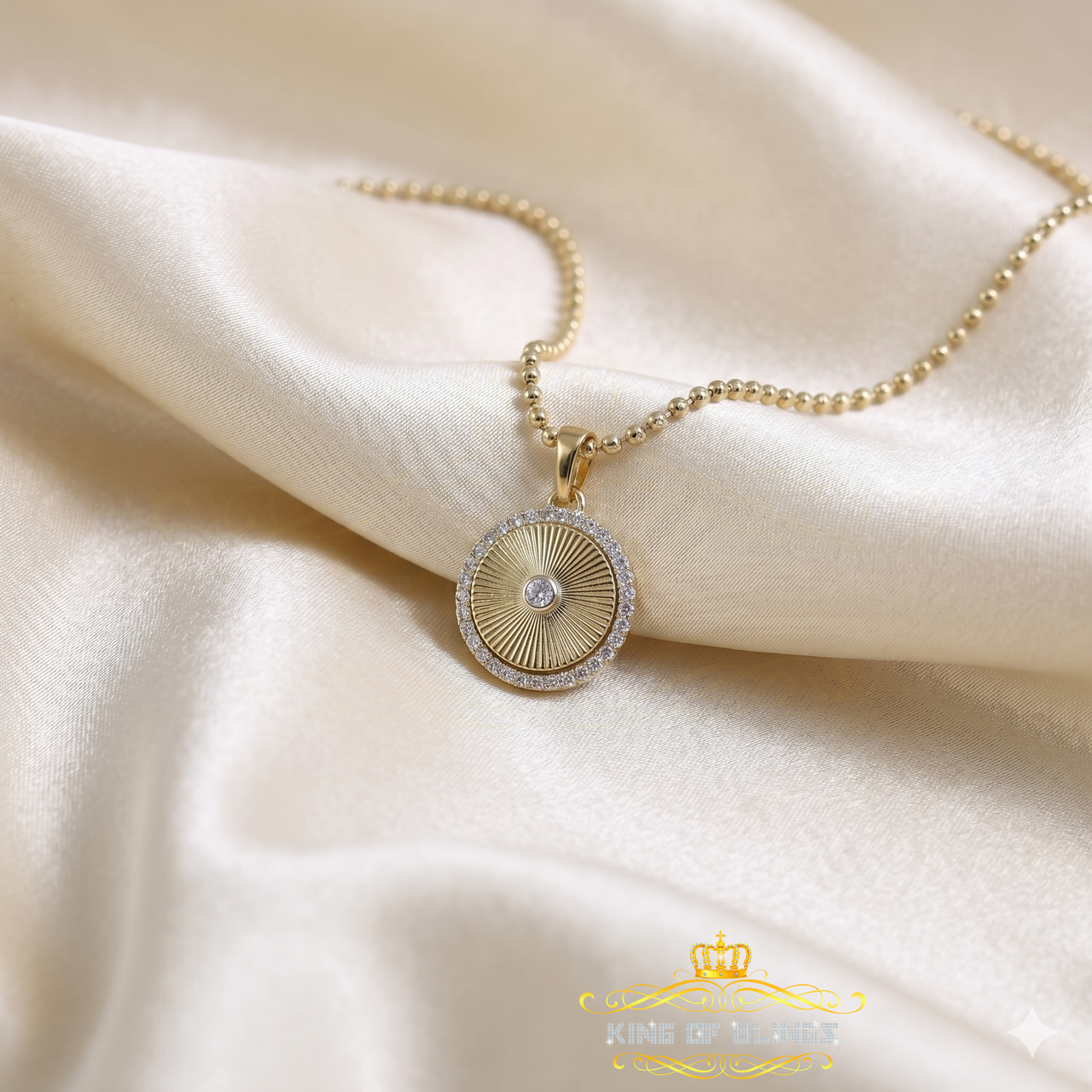 King Of Bling's 925 Yellow Silver 1.00ct VVS D Clr Moissanite Round Diamond Cut Pendant / Women