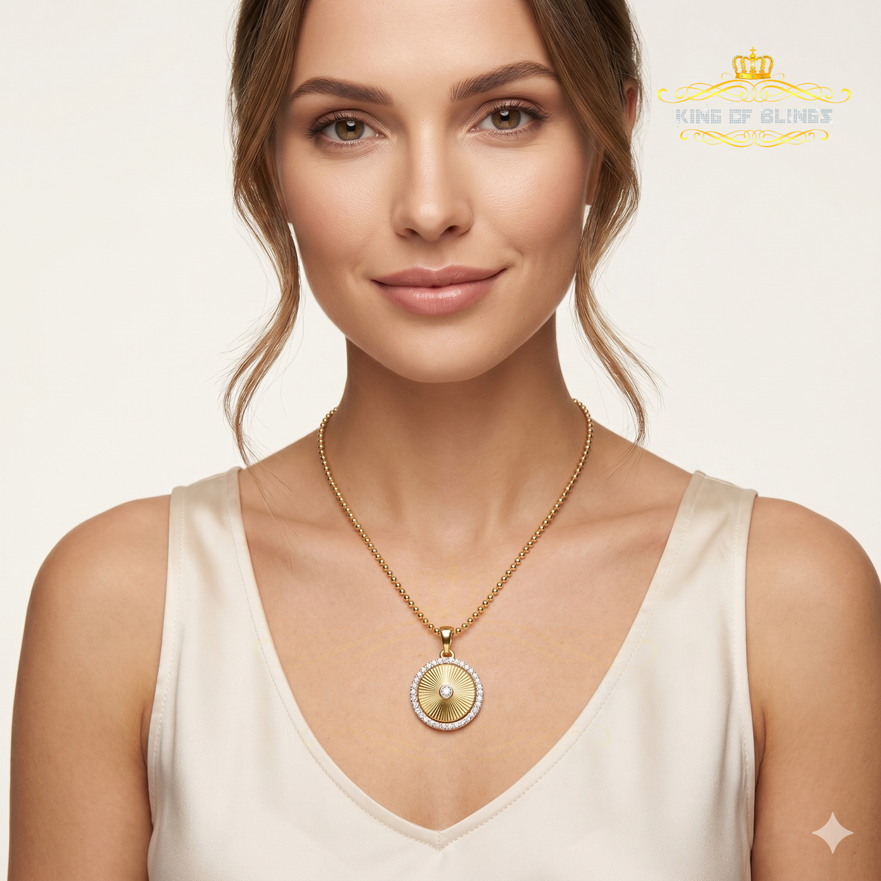 King Of Bling's 925 Yellow Silver 1.00ct VVS D Clr Moissanite Round Diamond Cut Pendant / Women