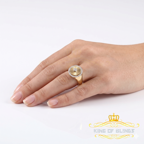King of Bling's 0.50 CT VVS 'D' 925 Silver Moissanite Yellow Round ring for Men's/Women's Ring Size 7