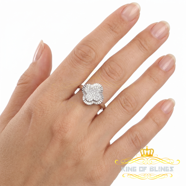 King of Bling's 1.50ct VVS D Silver Moissanite Clover Shape Ring 925 Silver White Ring Size 8 for Men's/Women's