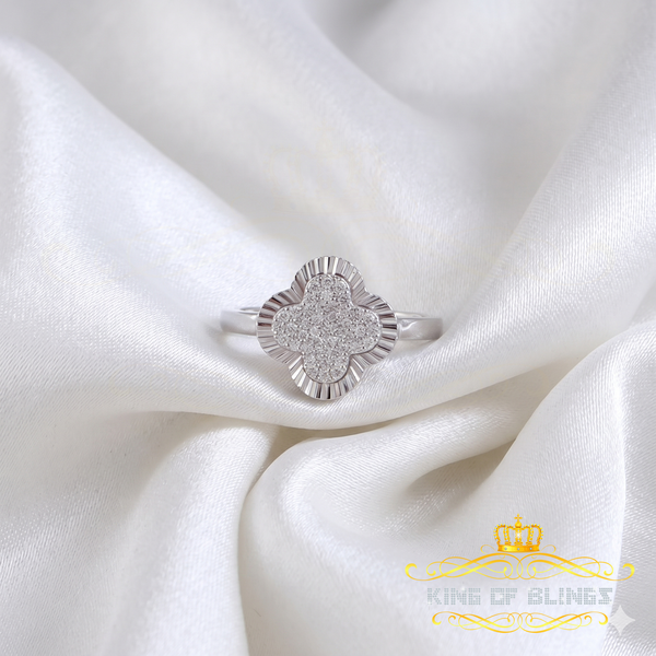 King of Bling's 1.50ct VVS D Silver Moissanite Clover Shape Ring 925 Silver White Ring Size 8 for Men's/Women's