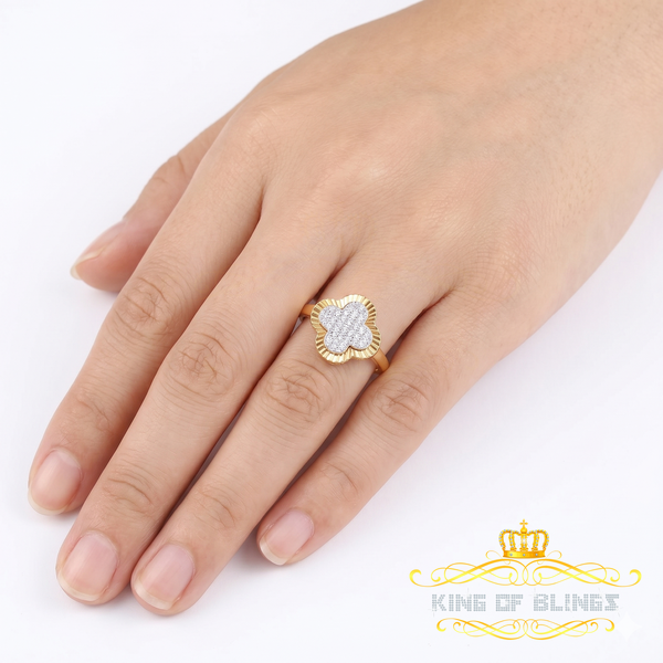 King of Bling's 1.50ct VVS D Silver Yellow Moissanite Clover Shape Ring 925 Silver White Ring Size 8 for Men's/Women's