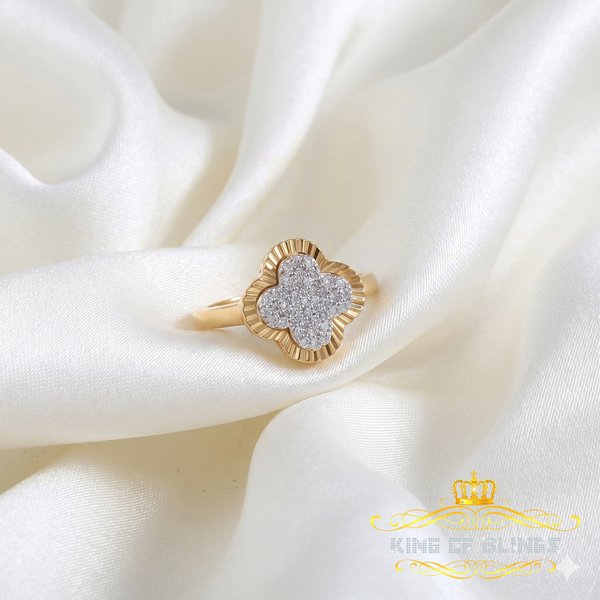 King of Bling's 1.50ct VVS D Silver Yellow Moissanite Clover Shape Ring 925 Silver White Ring Size 8 for Men's/Women's