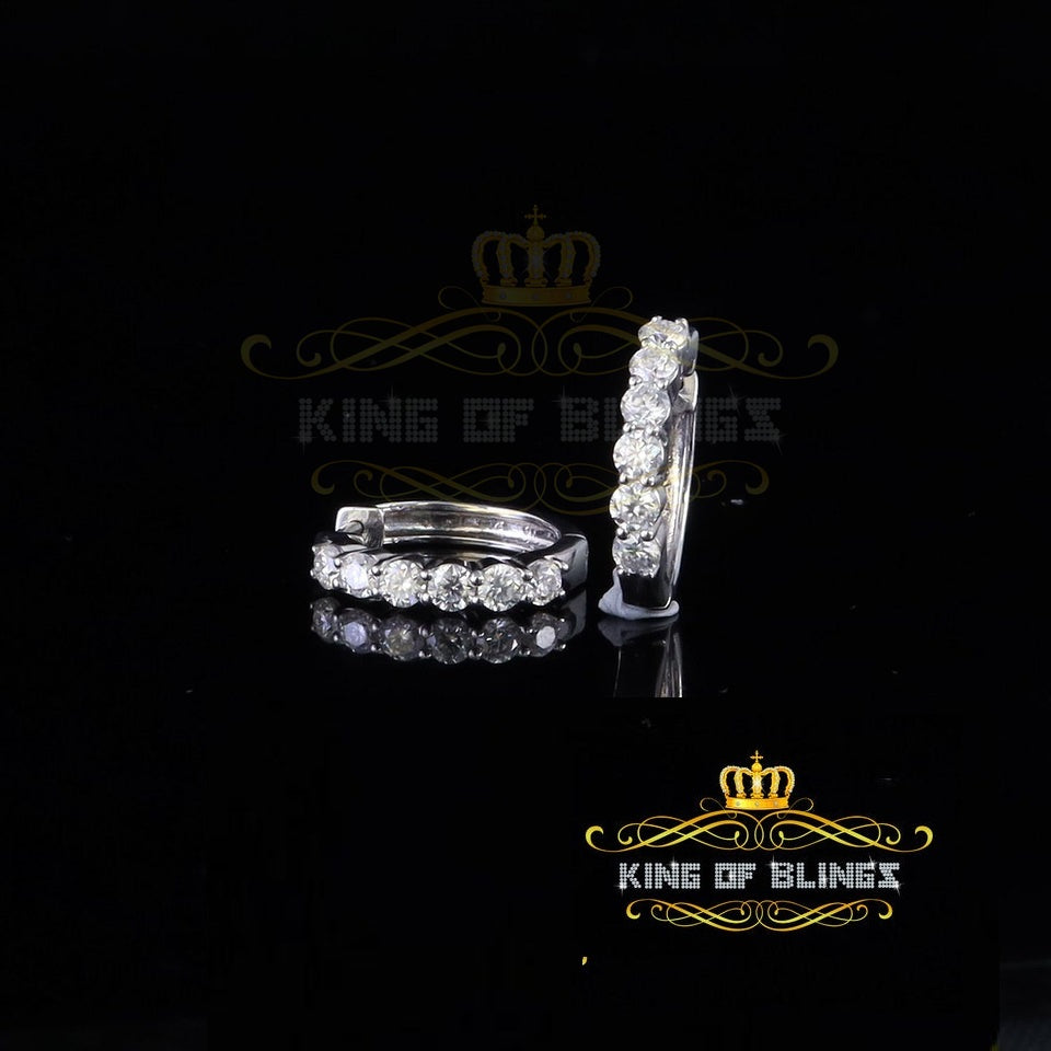 King of Bling's Men's/Women's 925 Silver 1.50ct VVS 'D' Moissanite 1 row Stones Hoop Earrings