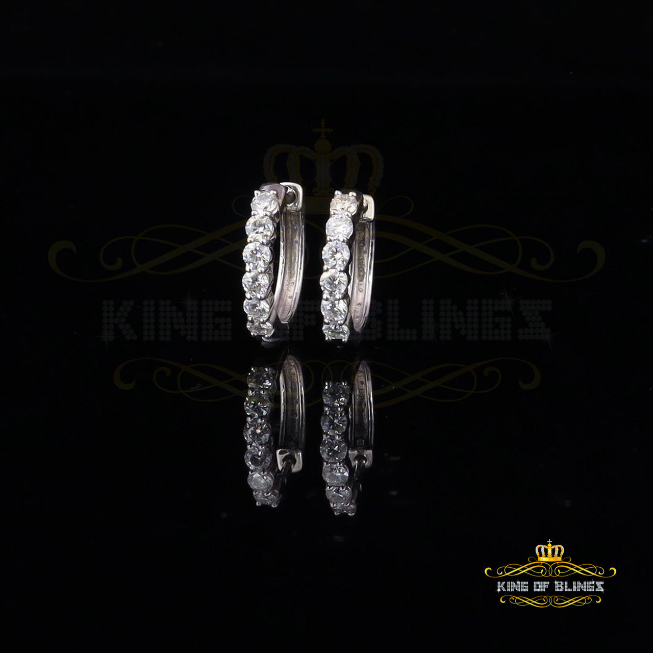 King of Bling's Men's/Women's 925 Silver 1.50ct VVS 'D' Moissanite 1 row Stones Hoop Earrings