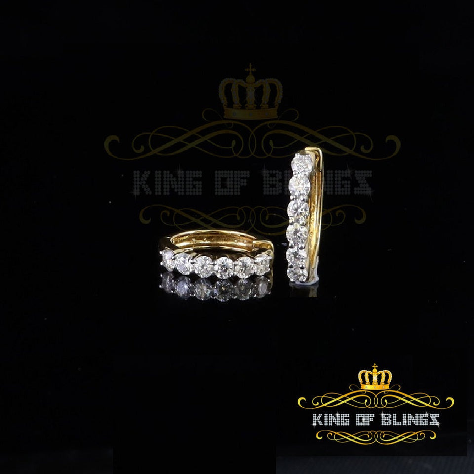 King of Bling's Men's/Women's 925Silver Yellow1.50ct VVS'D'Moissanite 1 row Stones Hoop Earrings
