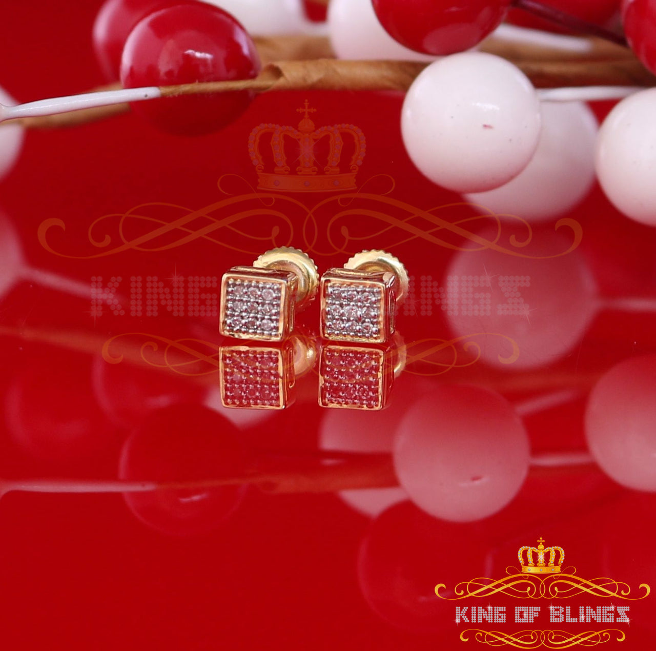 King Of Bling's 10K Real Yellow Gold Real Diamond 0.05CT Men's/Women's Stud Square Micro Earring KING OF BLINGS