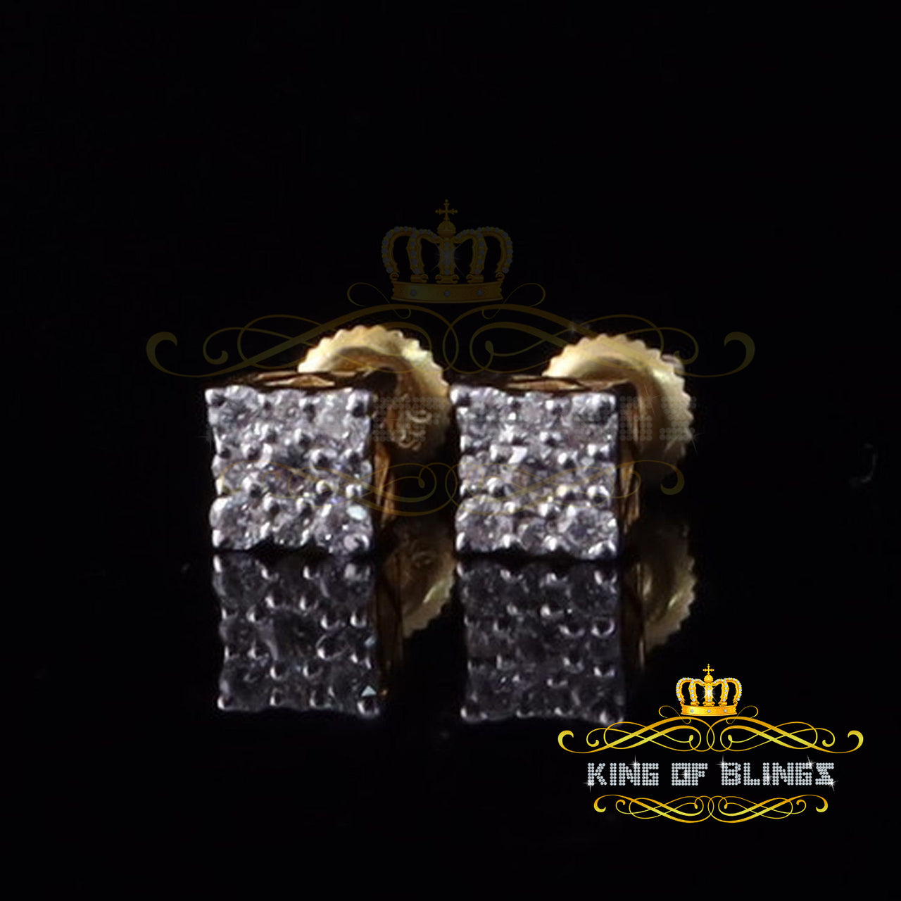 King  of Bling's Mens & Womens 0.25ct Square Earrings Moissanite 925 Sterling Silver Yellow