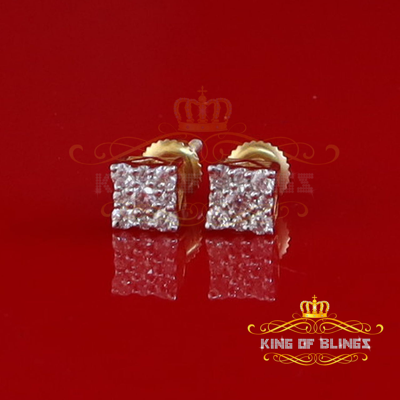 King  of Bling's Mens & Womens 0.25ct Square Earrings Moissanite 925 Sterling Silver Yellow