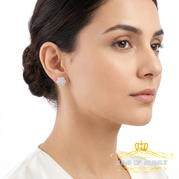 King  of Bling's 2.00ct MOISSANITE 925 Sterling Silver Yellow Floral Earrings For Men's & Women's