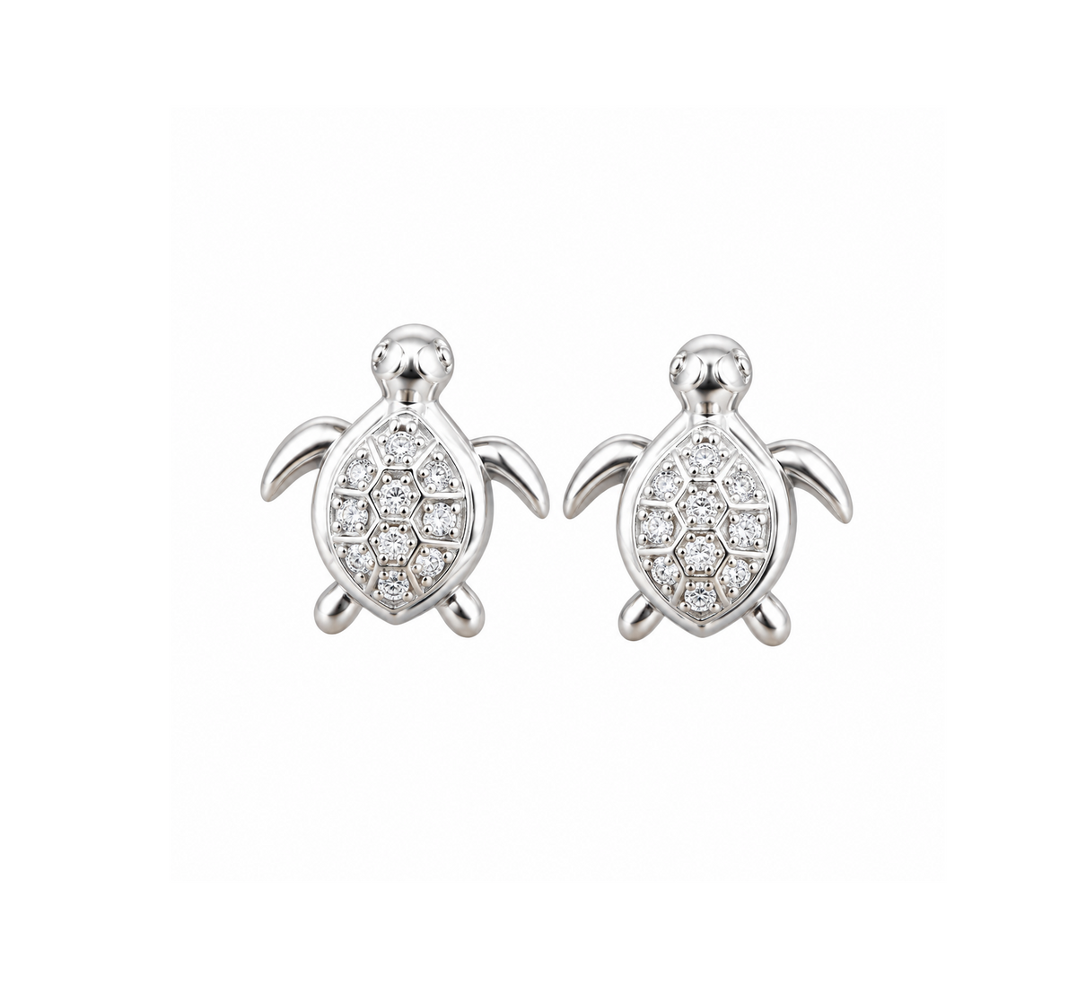 King of Bling's Women's 0.14ct Cubic Zirconia Turtle Stud Earrings White 925 Sterling Silver KING OF BLINGS