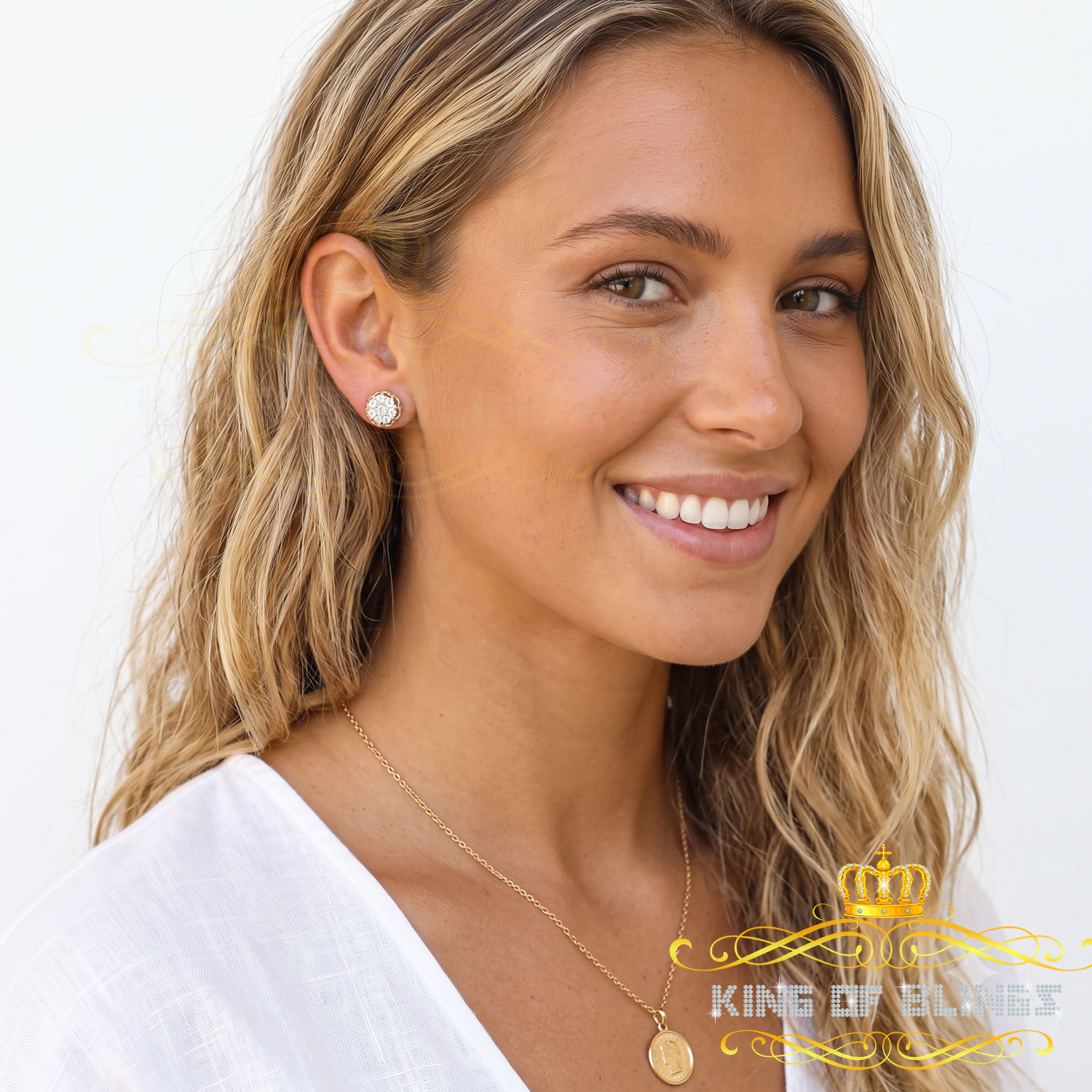 King of Blings-925 Sterling Silver Yellow 0.07ct Diamond For Men's & Women's Floral Earrings KING OF BLINGS